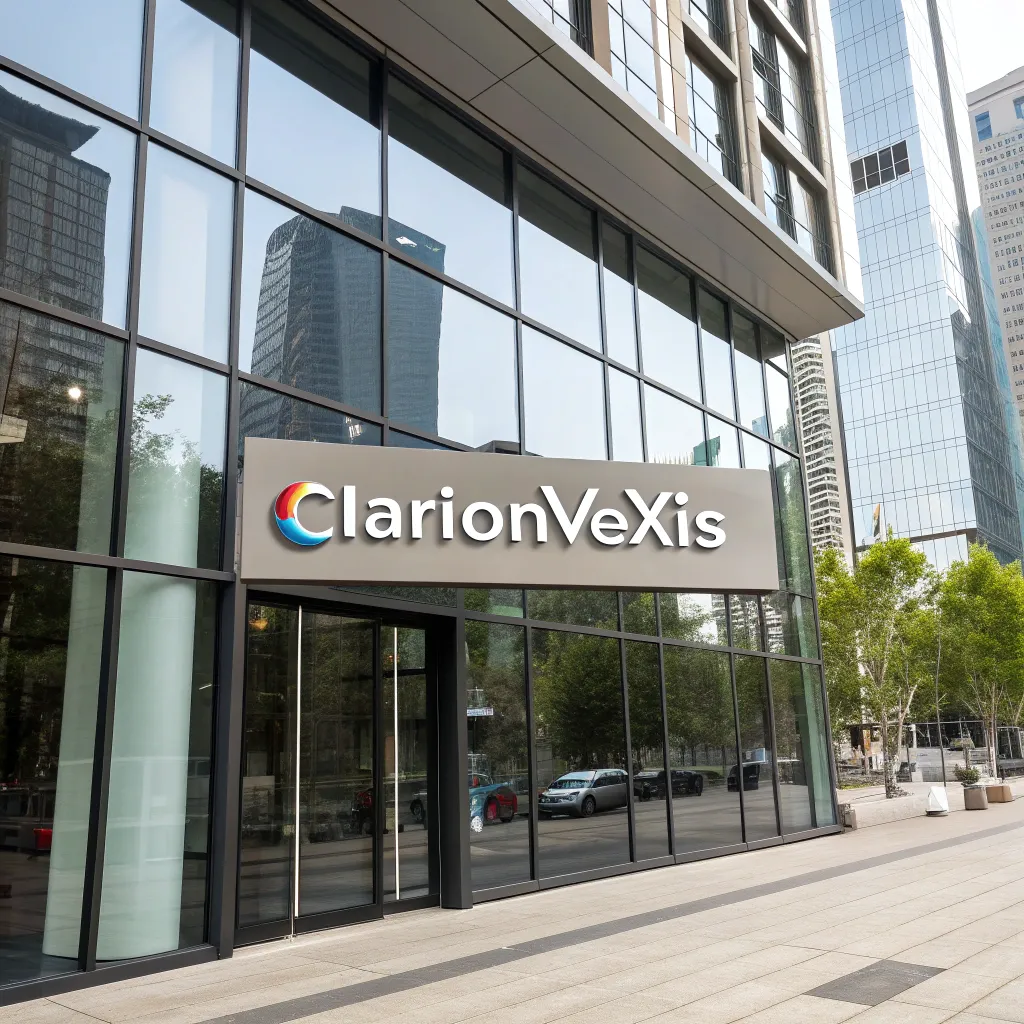 Office building exterior with ClarionVexis logo
