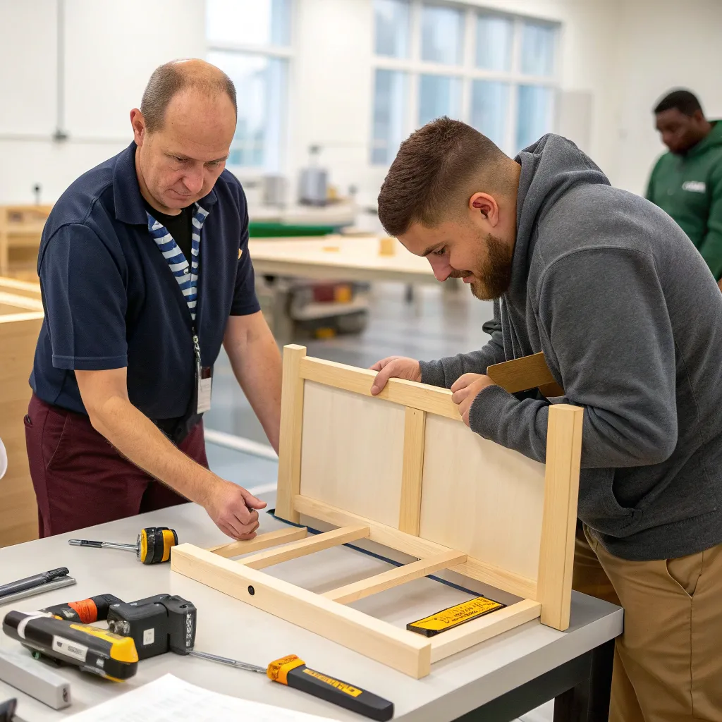 Instructor teaching furniture assembly
